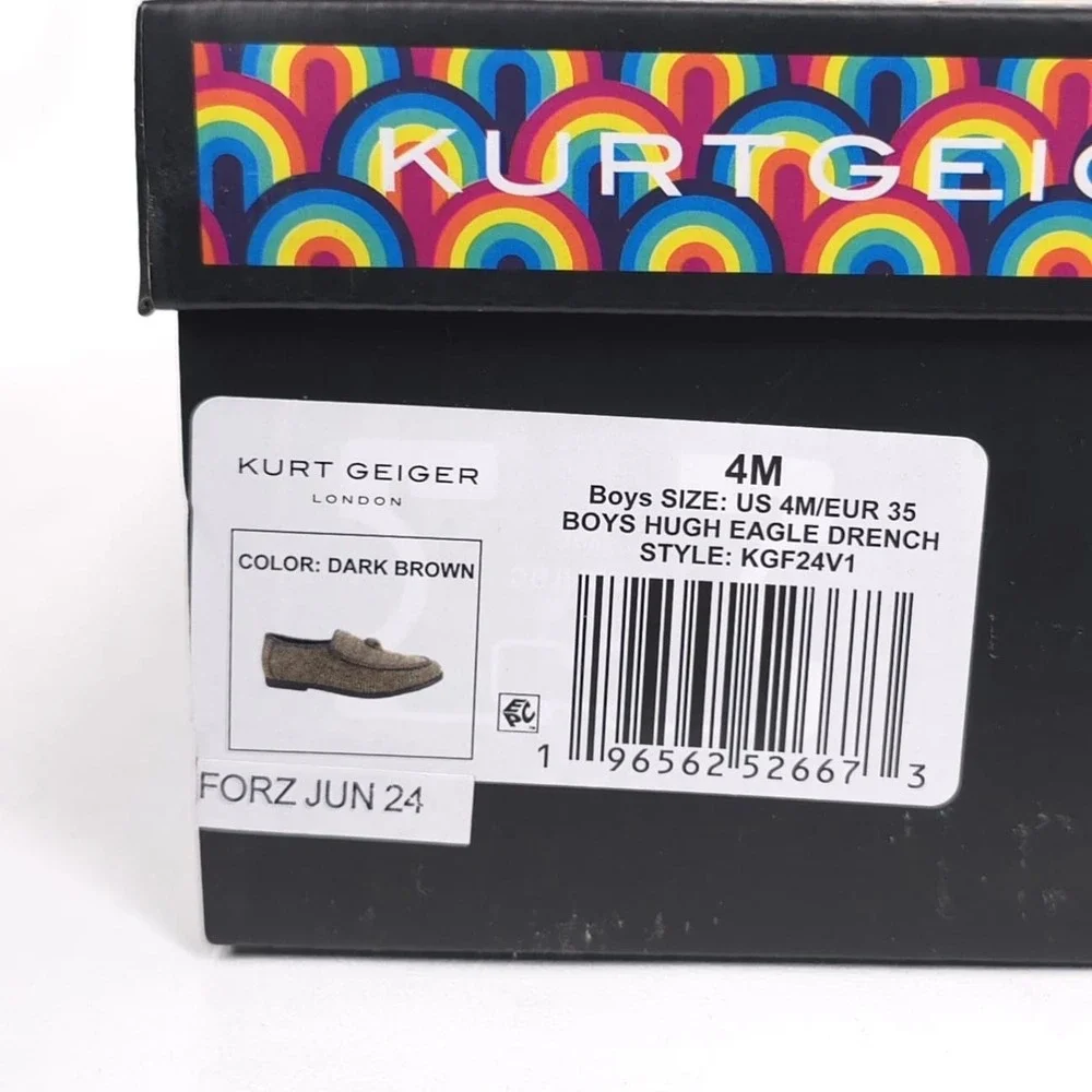 KURT GEIGER Boys New Hugh Loafers Shoes 4M Crystal Embellished Brown DRENCH EU35